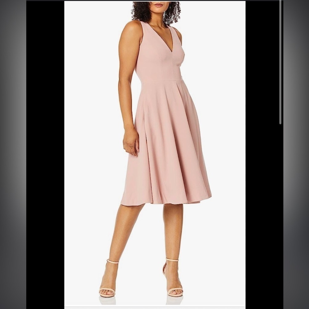 Dress the Population Solid Sleeveless Fit & Flare Midi Dress Large